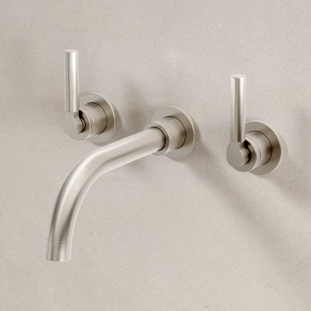 Senska - 3-Hole Basin Mixer - Wall Mounted - Metal Lever - Brushed Nickel