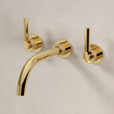 Senska - 3-Hole Basin Mixer - Wall Mounted - Metal Lever - Polished Brass