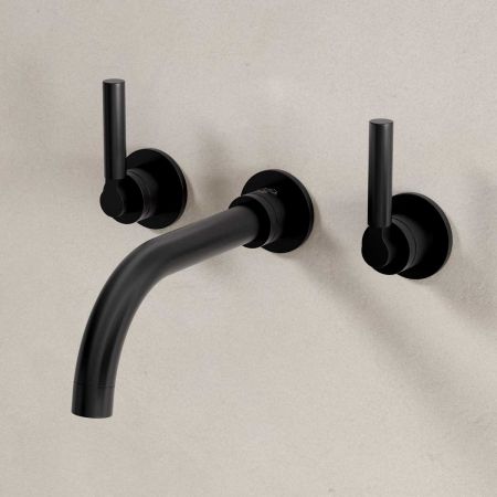 Senska - 3-Hole Basin Mixer - Wall Mounted - Metal Lever - Matt Black