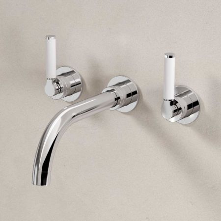 Senska - 3-Hole Basin Mixer - Wall Mounted - White Lever - Chrome
