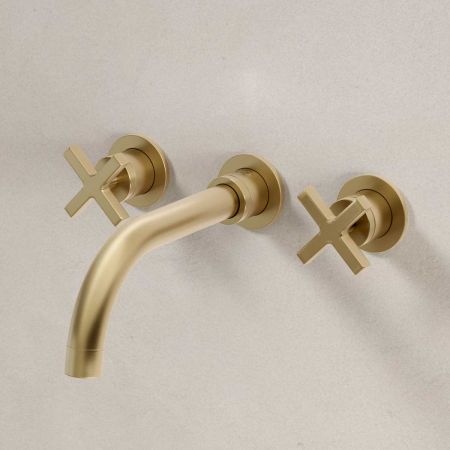 Bayor - 3-Hole Basin Mixer - Wall Mounted - Crosshead - Brushed Brass