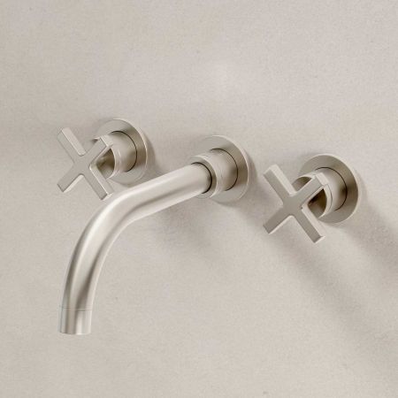 Bayor - 3-Hole Basin Mixer - Wall Mounted - Crosshead - Brushed Nickel