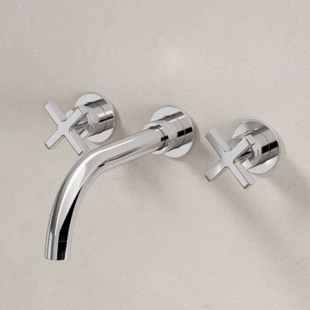 Bayor Wall Mounted 3 Hole Basin Mixer - 215mm Spout - Crosshead - Chrome