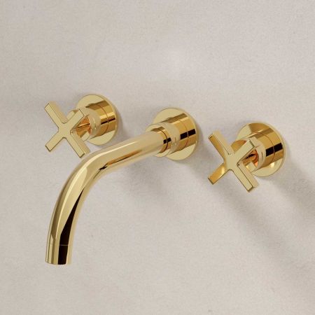 Bayor - 3-Hole Basin Mixer - Wall Mounted - Crosshead - Polished Brass