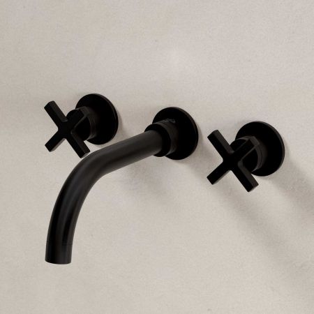 Bayor - 3-Hole Basin Mixer - Wall Mounted - Crosshead - Matt Black