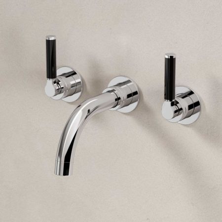 Senska - 3-Hole Basin Mixer - Wall Mounted - Black Lever - Short Spout - Chrome Finish