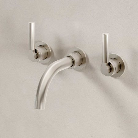 Bayor Wall Mounted 3 Hole Basin Mixer - 160mm Spout - Metal Lever - Brushed Nickel