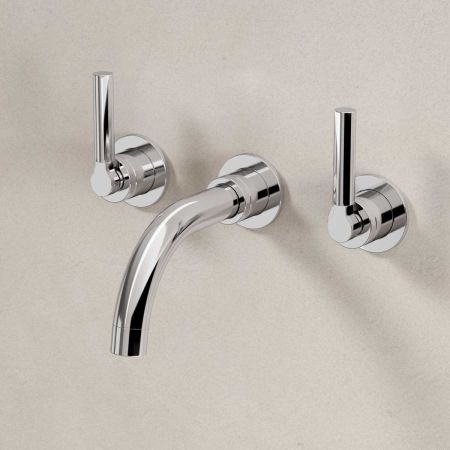 Senska - 3-Hole Basin Mixer - Wall Mounted - Metal Lever - Short Spout - Chrome Finish