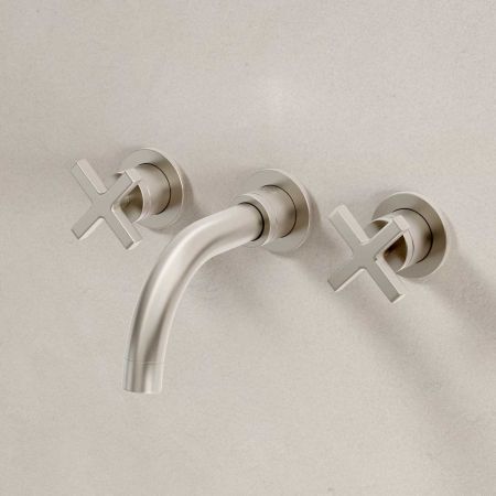 Bayor - 3-Hole Basin Mixer - Wall Mounted - Crosshead - Short Spout - Brushed Nickel