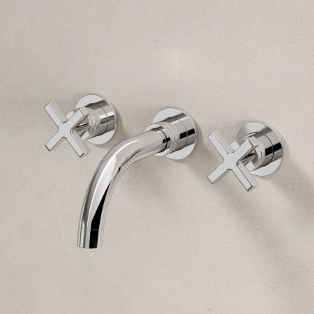 Bayor - 3-Hole Basin Mixer - Wall Mounted - Crosshead - Short Spout - Chrome Finish