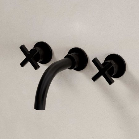 Bayor - 3-Hole Basin Mixer - Wall Mounted - Crosshead - Short Spout - Matt Black