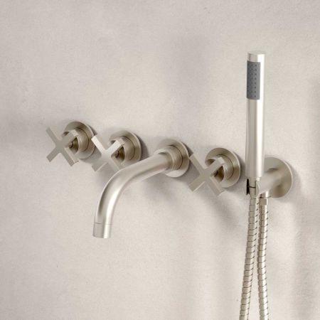 Bayor 5-Hole - Wall Mounted - Bath Shower Mixer - X Top - Brushed Nickel