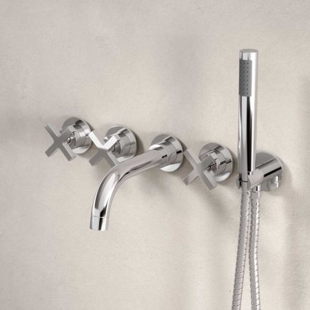 Bayor 5-Hole - Wall Mounted - Bath Shower Mixer - X Top - Chrome