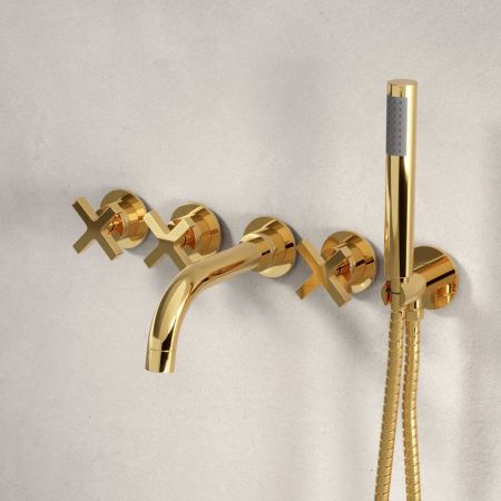 Bayor 5-Hole - Wall Mounted - Bath Shower Mixer - X Top