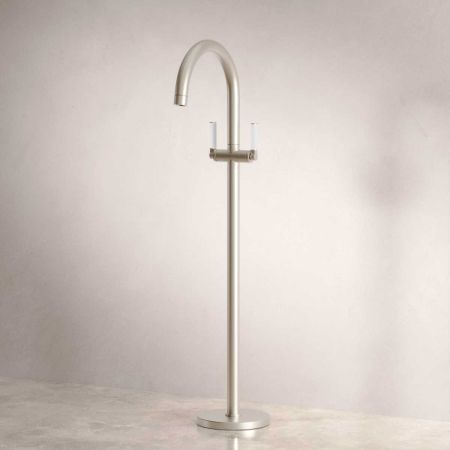 Senska - Bath Filler - Floor Mounted - White Lever - Brushed Nickel