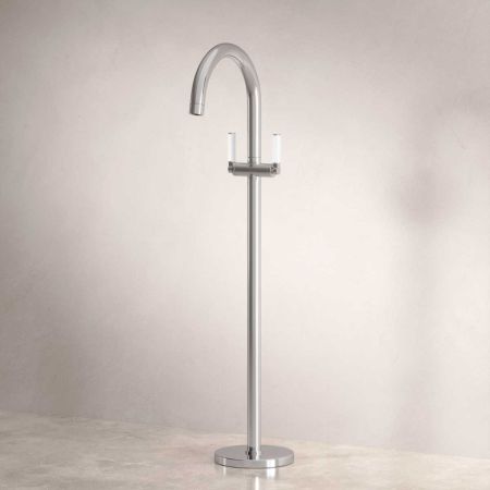 Bayor Floor Mounted Bath Filler - White Lever