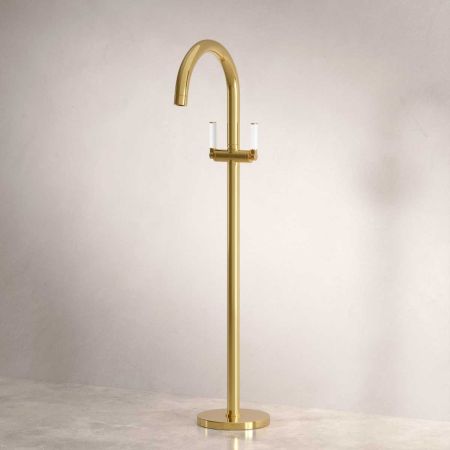 Senska - Bath Filler - Floor Mounted - White Lever - Polished Brass