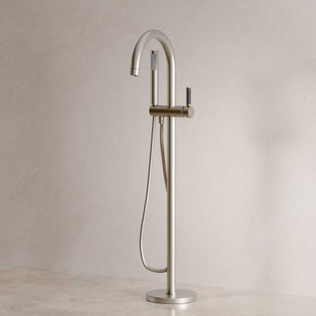 Senska - Bath Shower Mixer - Floor Mounted - Black Lever - Brushed Nickel