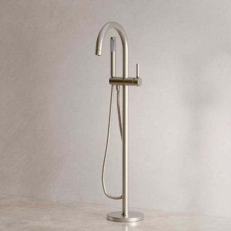 Senska - Bath Shower Mixer - Floor Mounted - Metal Lever - Brushed Nickel