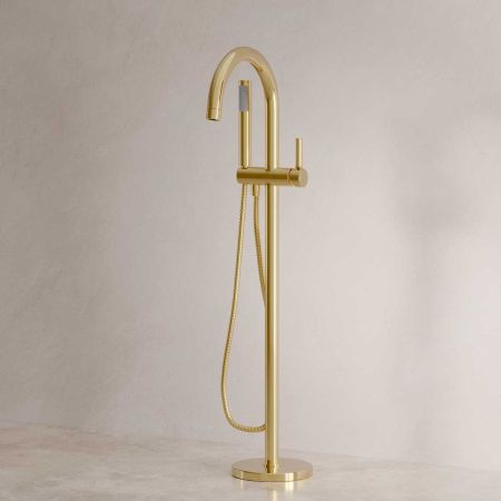 Senska - Bath Shower Mixer - Floor Mounted - Metal Lever - Polished Brass