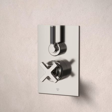 Bayor Single Outler Concealed Shower with 300mm Wall Arm & 8" Rose - Black Lever - Brushed Nickel