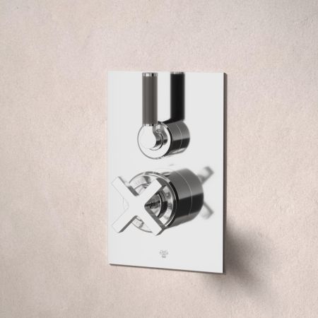 Bayor Single Outler Concealed Shower with 300mm Wall Arm & 8" Rose - Black Lever - Chrome