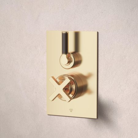 Bayor Single Outler Concealed Shower with 300mm Wall Arm & 8" Rose - Black Lever - Living Brass