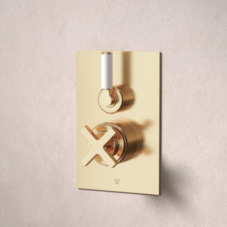 Bayor Single Outler Concealed Shower with 300mm Wall Arm & 8" Rose - White Lever - Living Brass