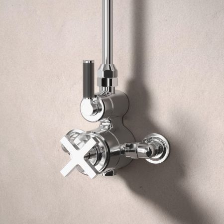 Bayor Single Outlet Exposed Shower with 8" Rose - Black Lever - Chrome