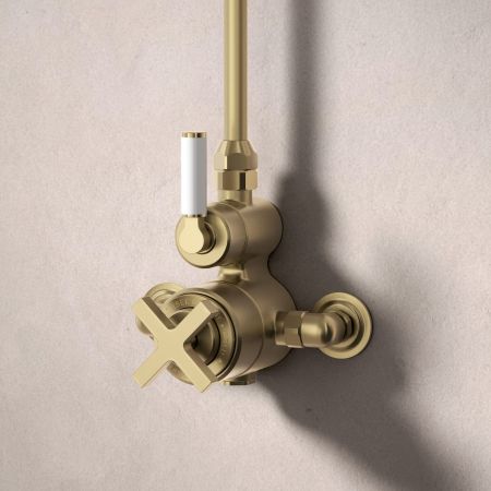 Bayor Single Outlet Exposed Shower with 8" Rose - White Lever - Brushed Brass
