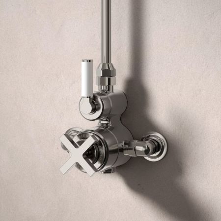 Bayor Single Outlet Exposed Shower with 8" Rose - White Lever - Brushed Nickel