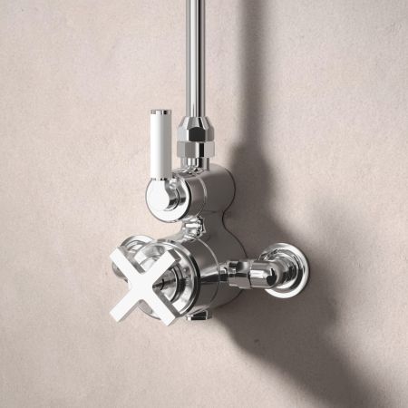 Bayor Single Outlet Exposed Shower with 8" Rose - White Lever - Chrome