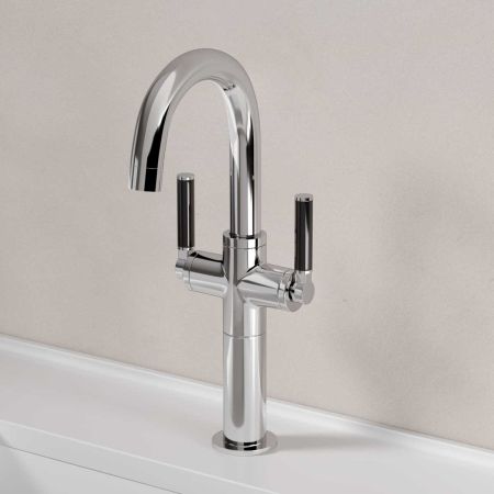 Senska Monobloc Basin Mixer - Deck Mounted - Black Lever - 100mm Extension - Chrome Finish
