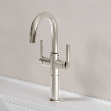 Senska Monobloc Basin Mixer - Deck Mounted - Metal Lever - 100mm Extension - Brushed Nickel