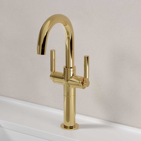 Senska Monobloc Basin Mixer - Deck Mounted - Metal Lever - 100mm Extension - Polished Brass