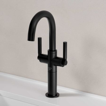 Senska Monobloc Basin Mixer - Deck Mounted - Metal Lever - 100mm Extension - Matt Black