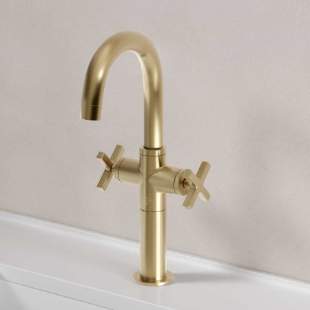 Bayor Monobloc Basin Mixer - Deck Mounted - X-Top - 100mm Extension - Brushed Brass