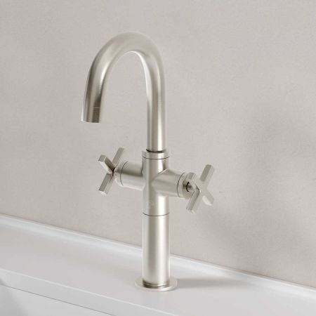 Bayor Monobloc Basin Mixer - Deck Mounted - X-Top - 100mm Extension - Brushed Nickel