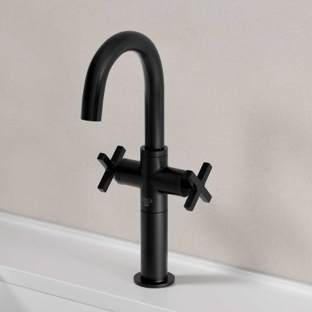Bayor Monobloc Basin Mixer - Deck Mounted - X-Top - 100mm Extension - Matt Black
