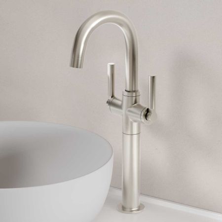 Senska Monobloc Basin Mixer - Deck Mounted - Metal Lever - 160mm Extension - Brushed Nickel