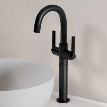 Senska Monobloc Basin Mixer - Deck Mounted - Metal Lever - 160mm Extension - Matt Black