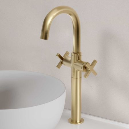 Bayor Monobloc Basin Mixer - Deck Mounted - X-Top - 160mm Extension - Brushed Brass