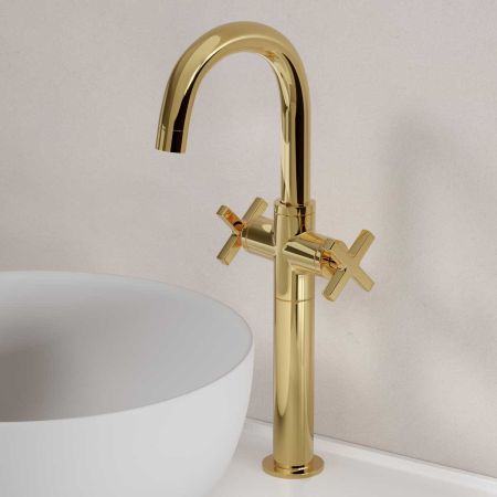 Bayor Monobloc Basin Mixer - Deck Mounted - X-Top - 160mm Extension - Polished Brass