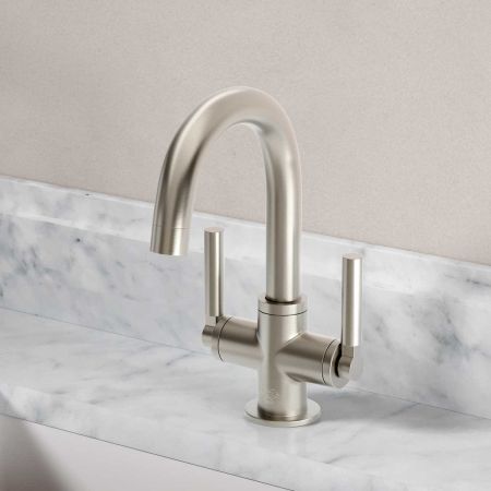 Senska Monobloc Basin Mixer - Deck Mounted - Metal Lever - Brushed Nickel