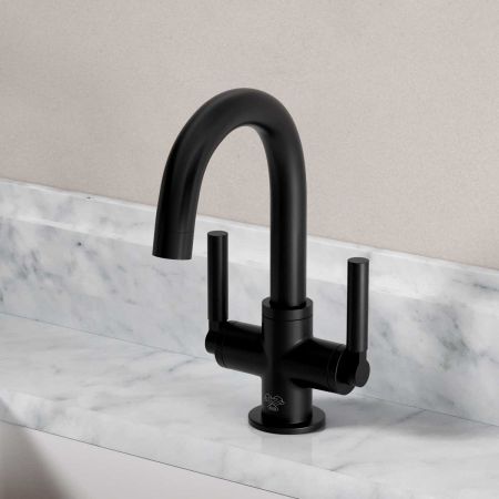 Senska Monobloc Basin Mixer - Deck Mounted - Metal Lever - Matt Black