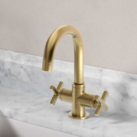 Bayor Monobloc Basin Mixer - Deck Mounted - X-Top - Brushed Brass
