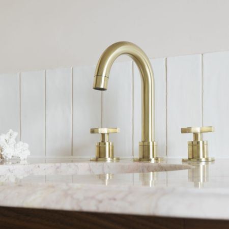 Bayor Deck Mounted 3 Hole Basin Mixer - Crosshead - Brushed Brass
