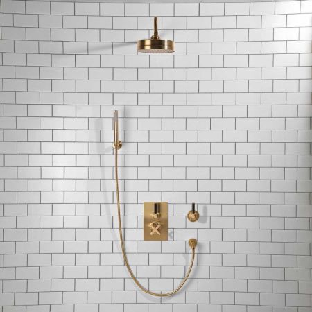Elbe - Concealed Shower Set + Diverter - Hook Mount - Black Lever/Black Lever - 8" Rose - Brushed Brass
