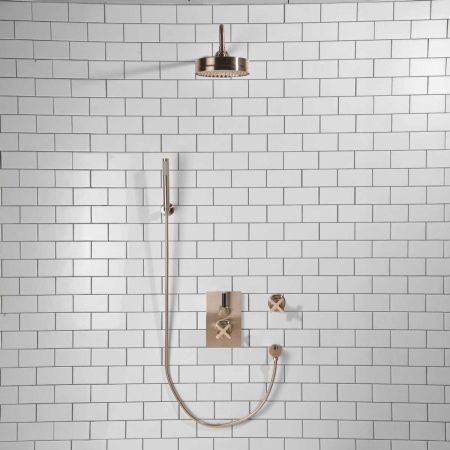 Elbe - Concealed Shower Set + Diverter - Hook Mount - Black Lever/X-Top - 8" Rose - Brushed Nickel