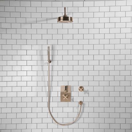 Elbe - Concealed Shower Set + Diverter - Hook Mount - Black Lever/X-Top - 8" Rose - Brushed Nickel